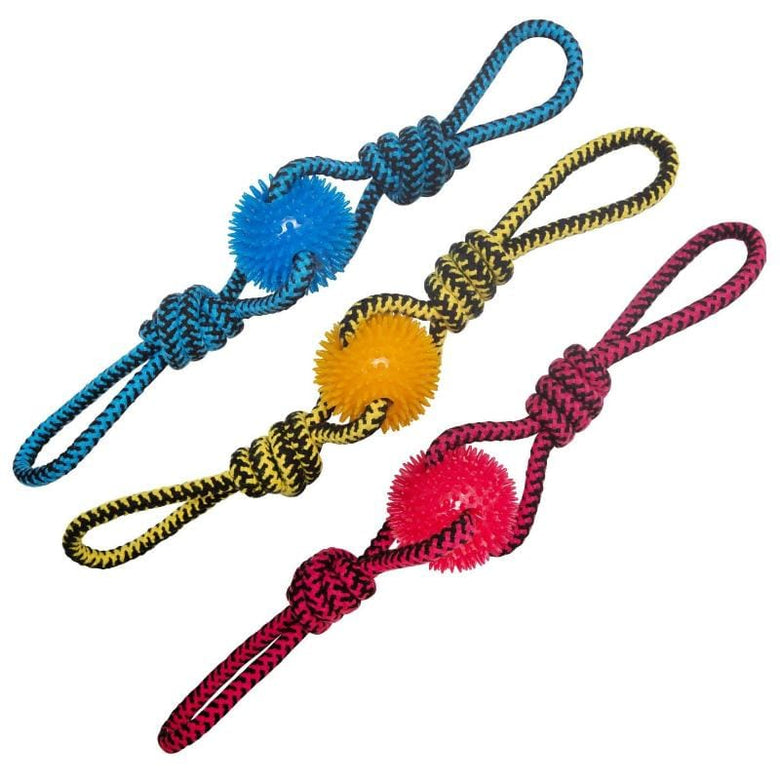 SnugArooz dog toys Blue Spikey Beast Baby Ball Rope Tug Dog Toy - 19"