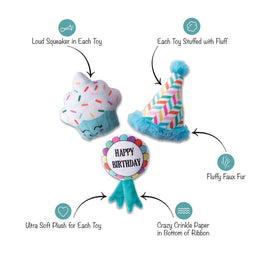 Pet Shop by Fringe Studio dog toys Happy Bark-day Small Plush Dog Toys Set of 3