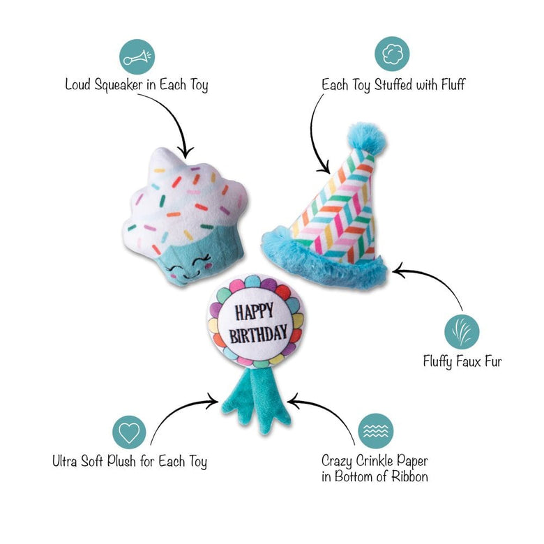Pet Shop by Fringe Studio dog toys Happy Bark-day Small Plush Dog Toys Set of 3