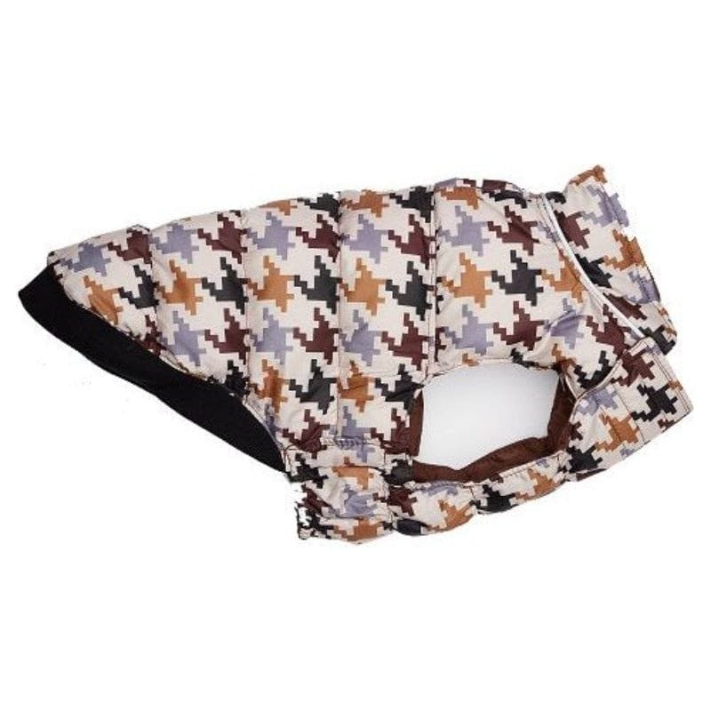 Barker's Bowtique Jackets Brown / Houndstooth Flex-Fit Reversible Puffer Pet Coat
