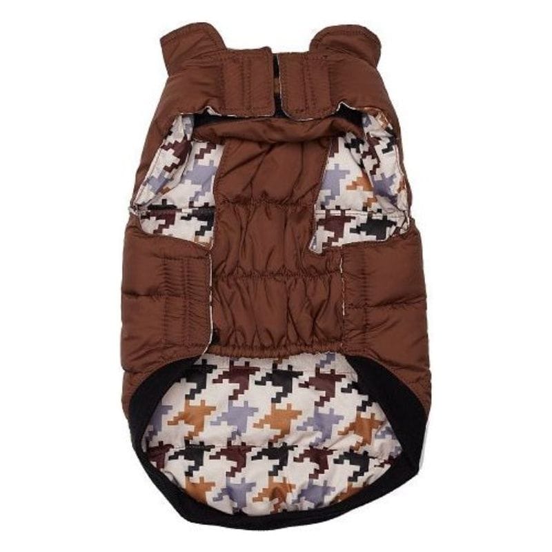 Barker's Bowtique Jackets Brown / Houndstooth Flex-Fit Reversible Puffer Pet Coat