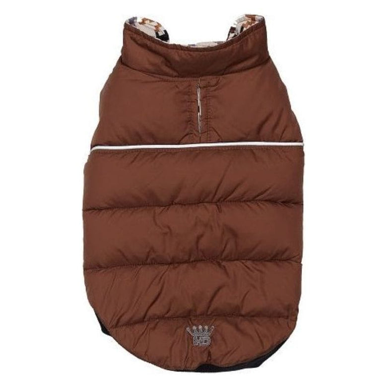 Barker's Bowtique Jackets XS Brown / Houndstooth Flex-Fit Reversible Puffer Pet Coat