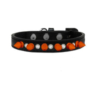Mirage Pet Products COLLARS 10" Black with Bling & Neon Orange Spikes Dog Collar