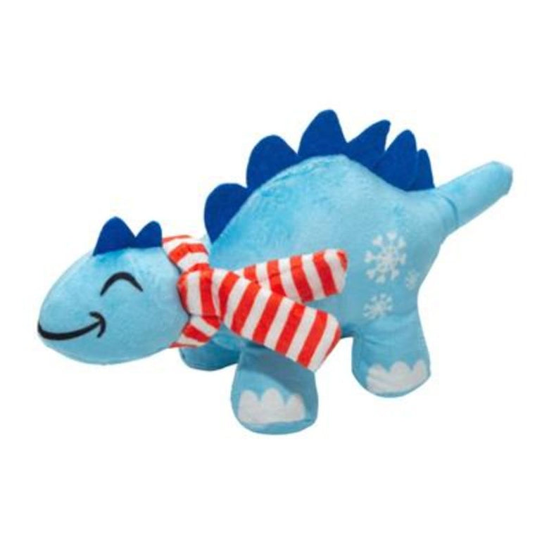 SnugArooz dog toys Stegosaurus with Holiday Scarf Plush Squeak Dog Toy