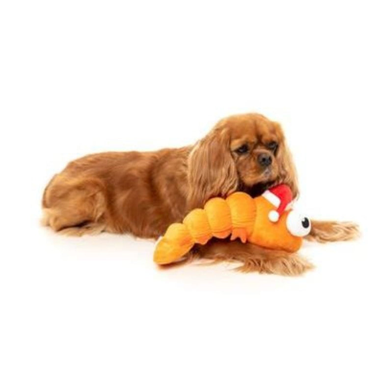 FuzzYard dog toys Santa Hat Christmas Prawn Mendes Plush Squeak Dog Toy