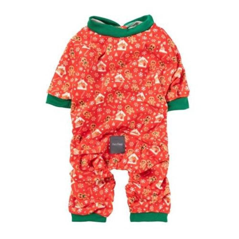 FuzzYard dog apparel S2 Gingerbread Snowstorm Red Holiday Pet Pajamas