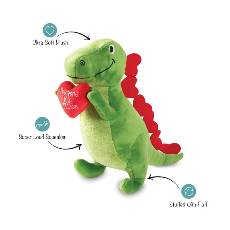 PetShop by Fringe Studio dog toys Love To Last A Million Years T Rex Plush Squeak Dog Toy