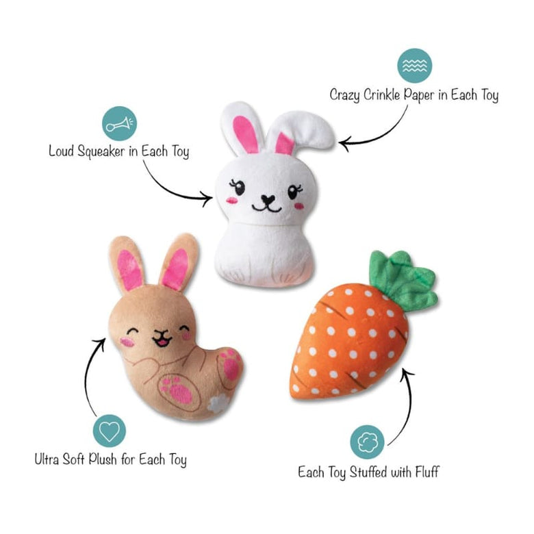 PetShop by Fringe Studio Dog Toys Easter Can't Stop The Hop Spring Small Plush Squeak Dog Toys Set - 3 Pk