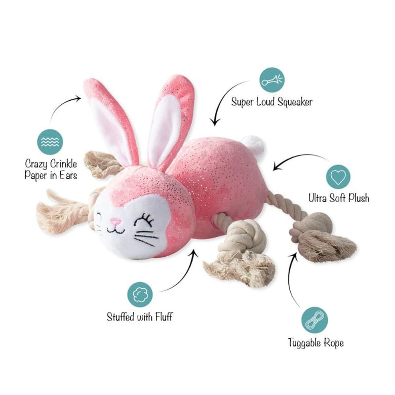 PetShop by Fringe Studio dog toys No Bunny Compares Easter Spring Rope Pink Plush Squeak Dog Toy