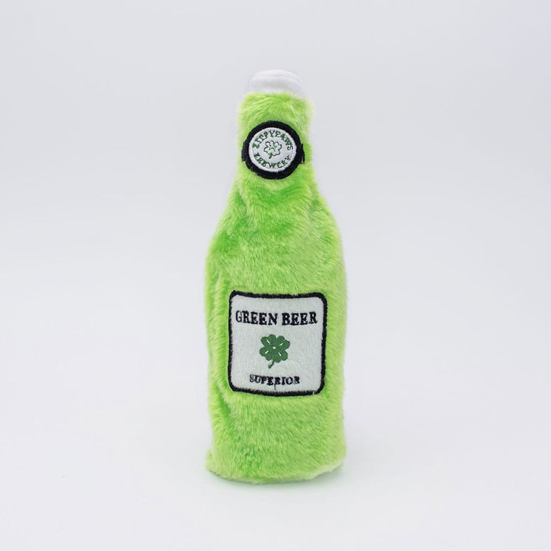 Zippypaws dog toys St. Patrick's Happy Hour Crusherz Green Bottle Plush Dog Toy