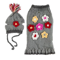Barker's Bowtique - Home to Hip Doggie & Max's Closet Sweaters SZ12 Flower Pet Sweater w/Hat - Light Grey