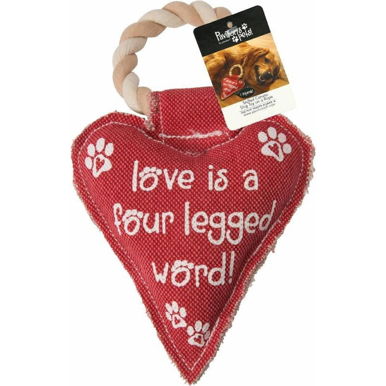 Pavilion dog toys Love is a Four-Legged Word Heart Shaped Canvas Red Dog Toy