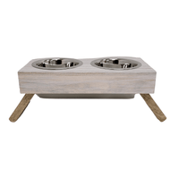 Jojo Modern Pets Bowls SM Eco-Friendly Elevated Dog Wood Feeder Bowls (Distressed White)
