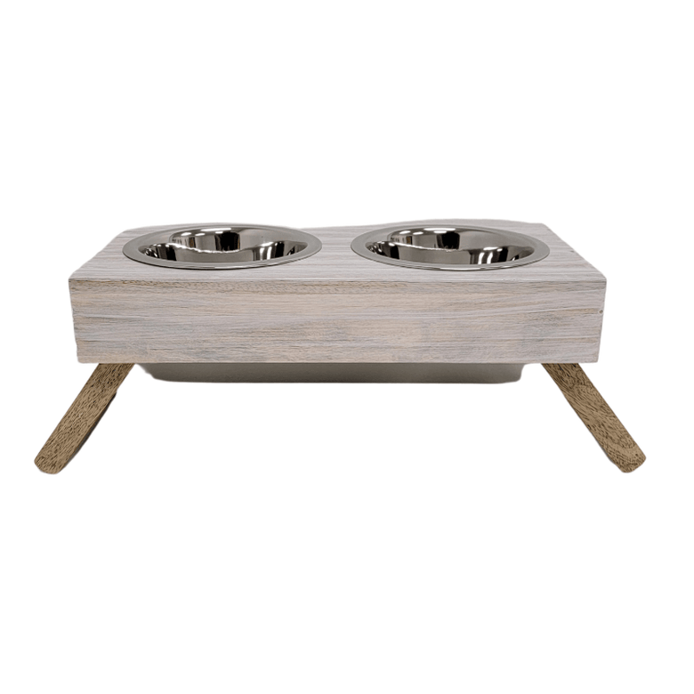 Jojo Modern Pets Bowls SM Eco-Friendly Elevated Dog Wood Feeder Bowls (Distressed White)