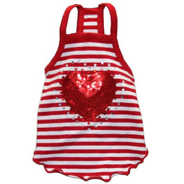 Barker's Bowtique Tee's XS Red Sequin Heart Striped Dog Tank