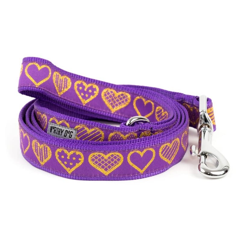The Worthy Dog Leashes SM Purple Love Heart Dog Leash - 2 Sizes