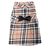The Worthy Dog Dresses XS Tan Plaid with Black Bow Dog Dress