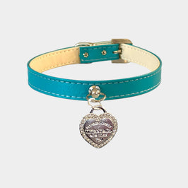 Bark Fifth Avenue Collars 10" Heart Sniffany Dog Collar Teal