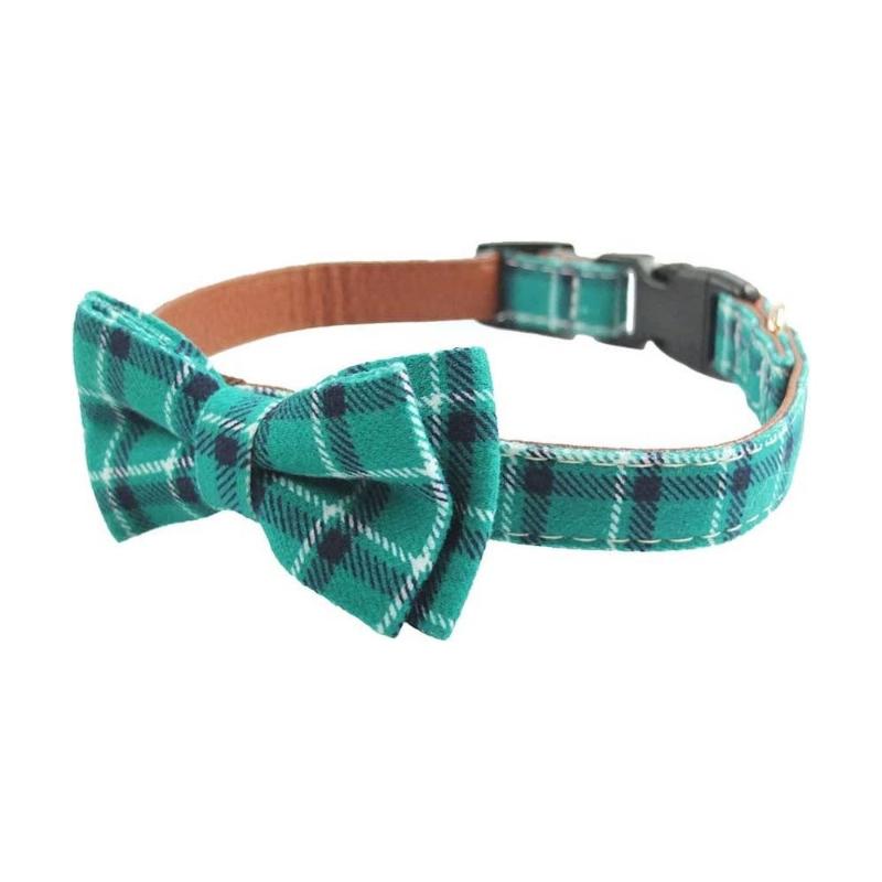 BARK by DOG Collars LG Green Plaid Multi Bow Tie Dog Collar