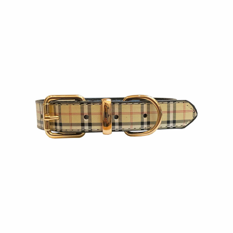 BARK by DOG Collars S Plaid Collar Beige