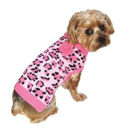 Dallas Dogs, Ltd. Sweaters 10" Pink Lovin Leopard Print with Pink Flower Pet Sweater