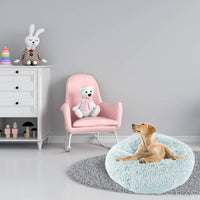Precious Tails Beds BLU / M Super Lux Shaggy Fur Donut Bolster Dog Bed in Blue