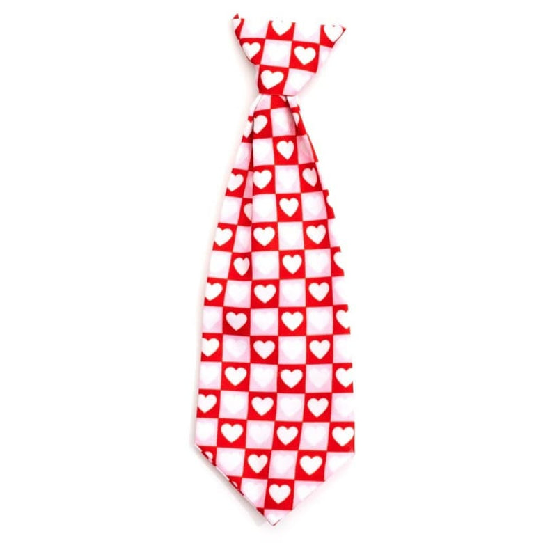 The Worthy Dog Bow Tie SM Colorblock Hearts Red & White Neck-Tie Pet Collar Attachment - Size Lg