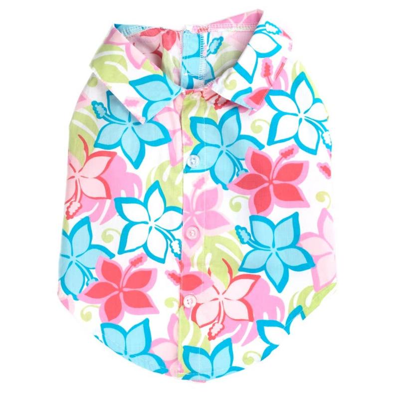The Worthy Dog CollardShirts L Colorful Hibiscus Flower Spring Camp Collared Dog Shirt