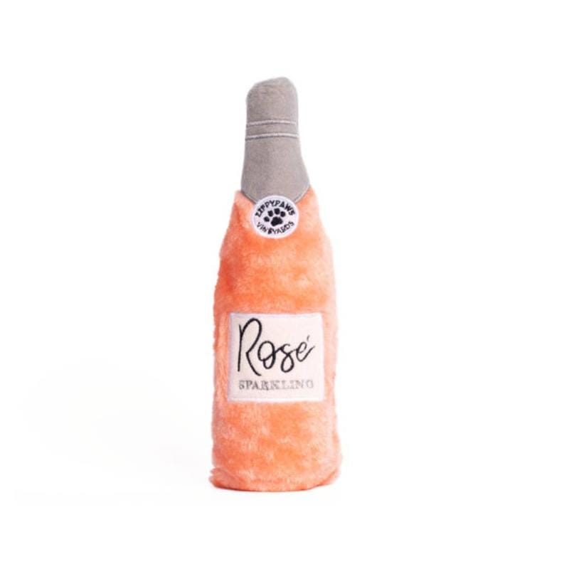 ZippyPaws dog toys Happy Hour Crusherz Pink Rosé Bottle Squeaky Plush Dog Toy