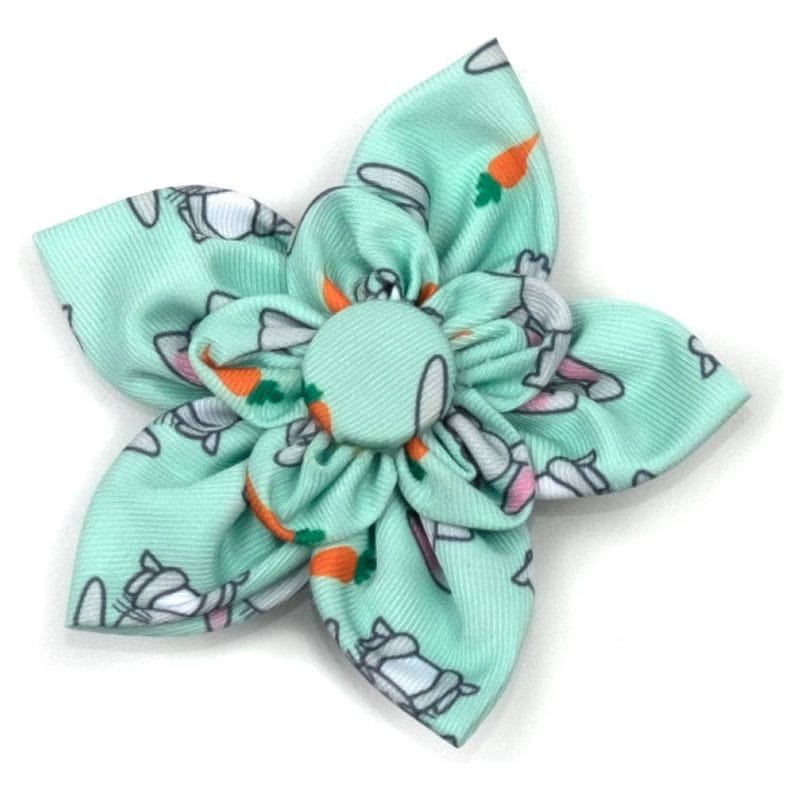 The Worthy Dog Bow Tie SM Bunnies & Carrots Mint Green Flower Pinwheel Pet Collar Attachment