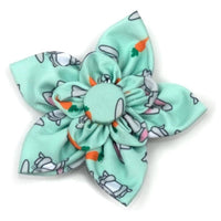 The Worthy Dog Bow Tie SM Bunnies & Carrots Mint Green Flower Pinwheel Pet Collar Attachment