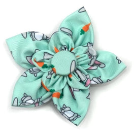 The Worthy Dog Bow Tie SM Bunnies & Carrots Mint Green Flower Pinwheel Pet Collar Attachment