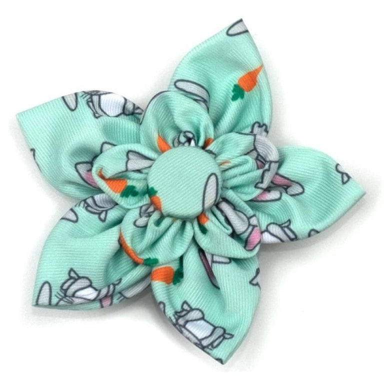 The Worthy Dog Bow Tie SM Bunnies & Carrots Mint Green Flower Pinwheel Pet Collar Attachment
