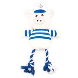 The Worthy Dog Toys Nautical Pig Plush Rope Tug Dog Toy