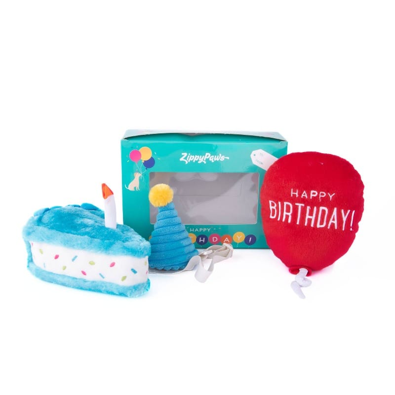 Zippypaws Toys Birthday Box Blue 3pc Dog Toys