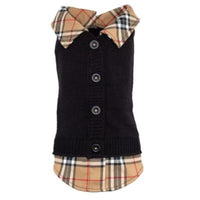 The Worthy Dog Sweaters XXS Tan Plaid Black Layered-Look Cardigan Dog Sweater