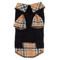 The Worthy Dog Sweaters Tan Plaid Black Layered-Look Cardigan Dog Sweater