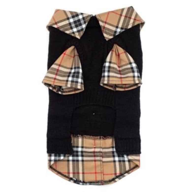 The Worthy Dog Sweaters Tan Plaid Black Layered-Look Cardigan Dog Sweater