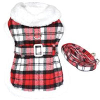 Doggie Design, Inc. Jackets XS Sherpa Lined Dog Harness Coat Red & White Plaid with Matching Leash
