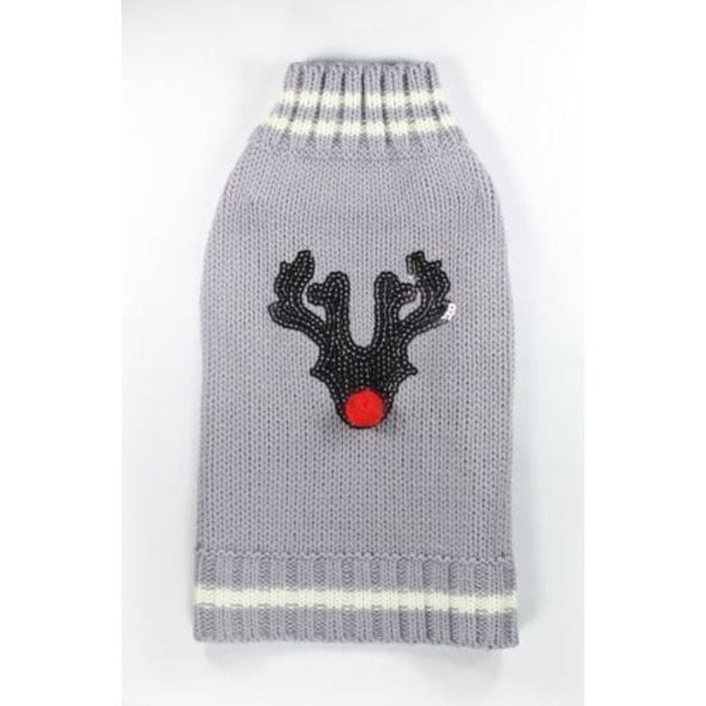 Barker's Bowtique SWEATERS M Reindeer Red Nose Holiday Gray Dog Sweater