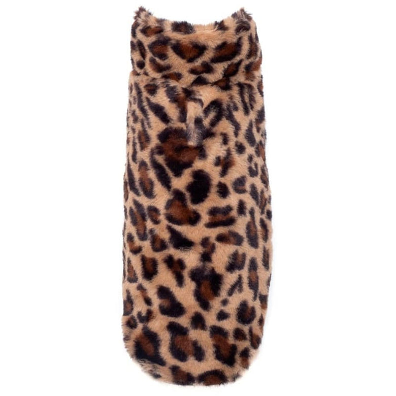 The Worthy Dog Jackets SM Leopard Faux Fur Brown Dog Coat