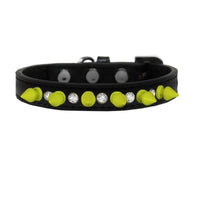 Mirage Pet Products COLLARS 10" Black With Bling & Neon Yellow Spikes Dog Collar