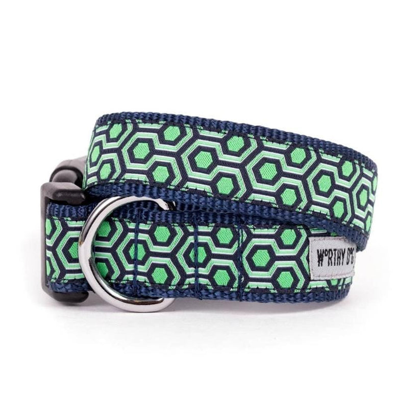 The Worthy Dog Collars XS Hexagon Navy/ Green Dog Collar
