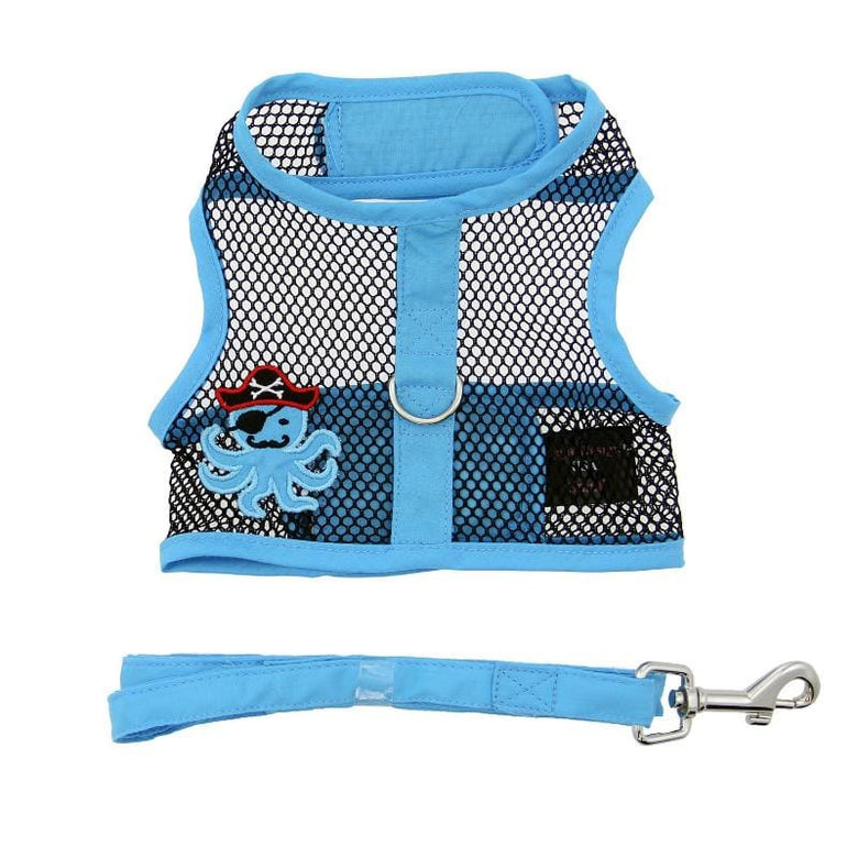 Doggie Design, Inc Harnesses S Under the Sea Collection - Cool Mesh Dog Harness with Leash - Pirate Octopus Blue and Black