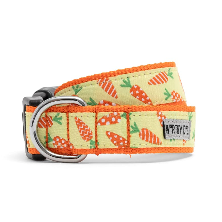 The Worthy Dog COLLARS XS Crazy Carrots Easter Spring Orange/Yellow Dog Collar