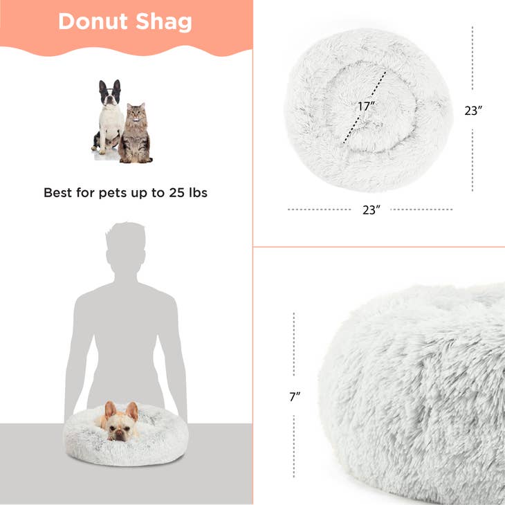 BEST FRIENDS Beds Donut Shag Frost 23"x23" Dog Bed