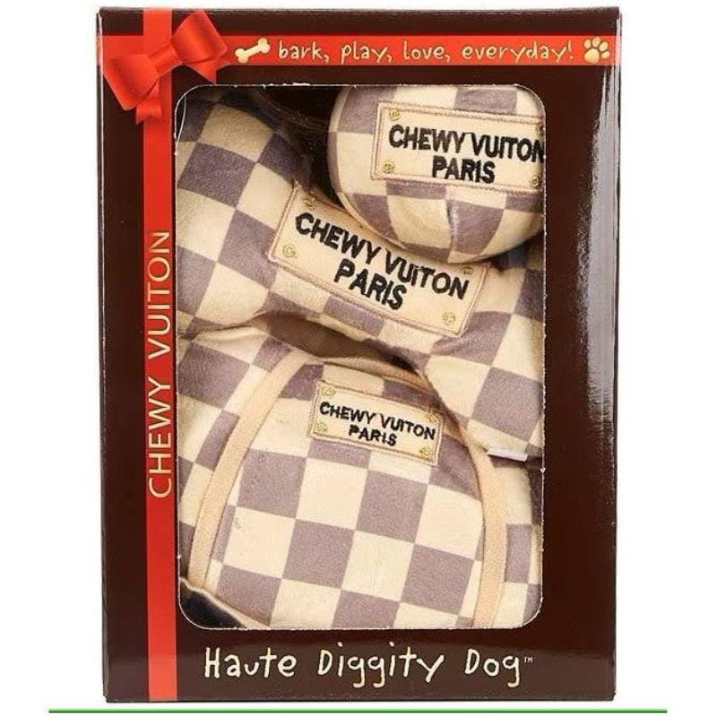 Haute Diggity Dog dog toys LIMITED EDITION Checker Chewy Box Plus Squeak Dog Toy Set - 3 Pc