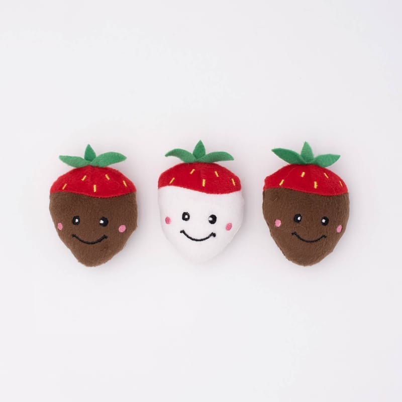 Zippypaws dog toys Valentine's Miniz 3-Pack Chocolate Covered Strawberries Plush Squeak Dog Toy - 3 Pc