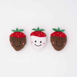 Zippypaws dog toys Valentine's Miniz 3-Pack Chocolate Covered Strawberries Plush Squeak Dog Toy - 3 Pc