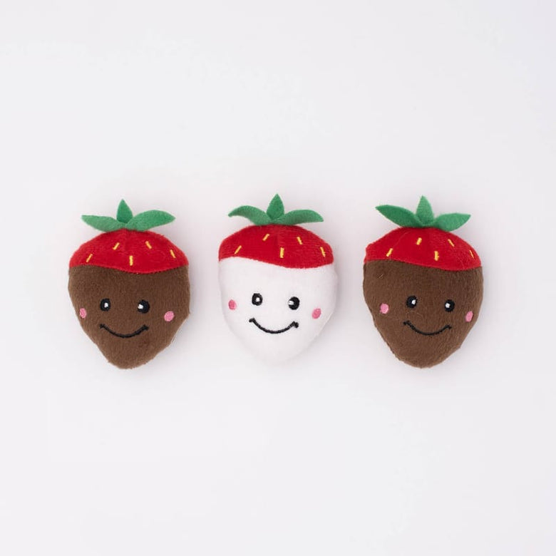Zippypaws dog toys Valentine's Miniz 3-Pack Chocolate Covered Strawberries Plush Squeak Dog Toy - 3 Pc